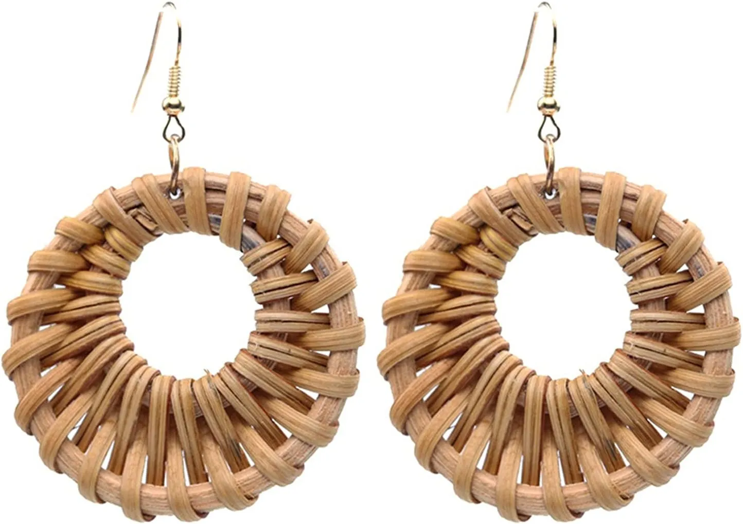 1 Pair Lightweight Rattan Knit Star Triangle Geometric Drop Dangle Earrings Bohemia Straw Wicker Braid Woven Statement Bamboo Jewelry for Women Teens