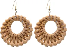 1 Pair Lightweight Rattan Knit Star Triangle Geometric Drop Dangle Earrings Bohemia Straw Wicker Braid Woven Statement Bamboo Jewelry for Women Teens