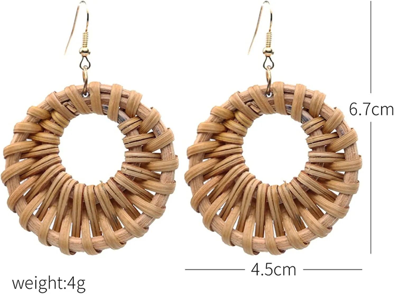 1 Pair Lightweight Rattan Knit Star Triangle Geometric Drop Dangle Earrings Bohemia Straw Wicker Braid Woven Statement Bamboo Jewelry for Women Teens