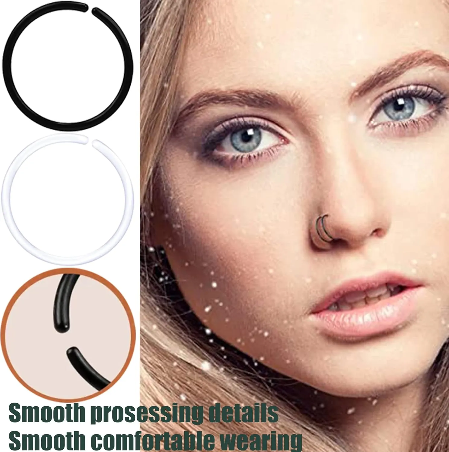 100Pcs Anti-Allergy 20G Unisex Plastic Hoop Ears Hole Retainers Hoop & Clear Nose Rings Hoop Retainer for Sensitive Ears & Skin