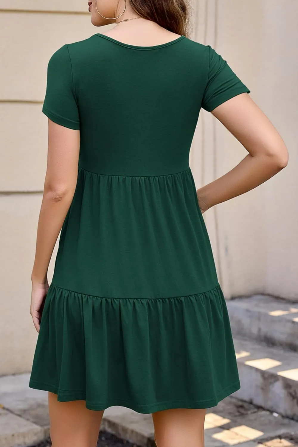 2025 Spring Summer Short Sleeve T-Shirt Dress  Ruffle Tiered Swing Sundress with Pockets for Beach & Daily Wear