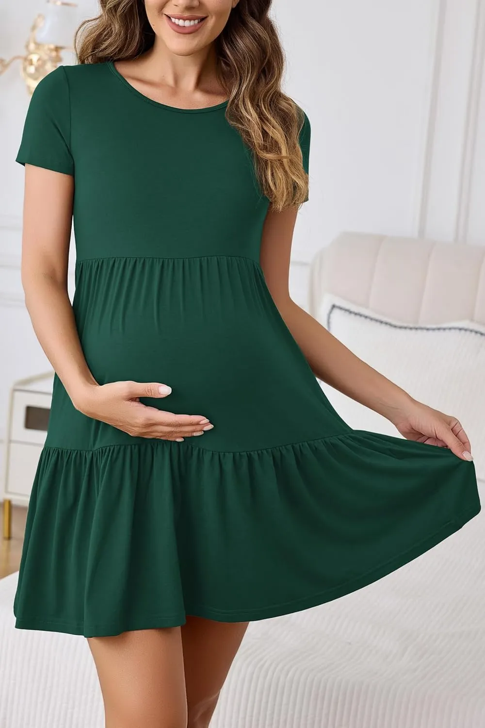 2025 Spring Summer Short Sleeve T-Shirt Dress  Ruffle Tiered Swing Sundress with Pockets for Beach & Daily Wear