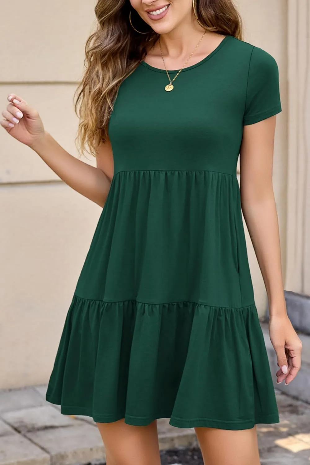 2025 Spring Summer Short Sleeve T-Shirt Dress  Ruffle Tiered Swing Sundress with Pockets for Beach & Daily Wear