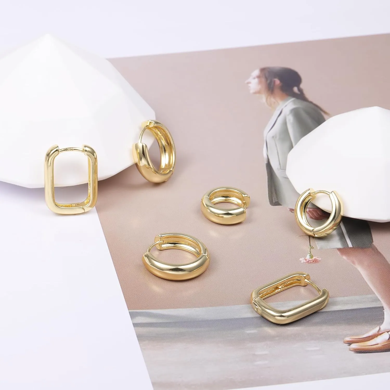 3 Pairs Small Huggie Hoop Earrings Set 14K Gold Hypoallergenic Lightweight Huggie Hoops Earrings for Women Girls