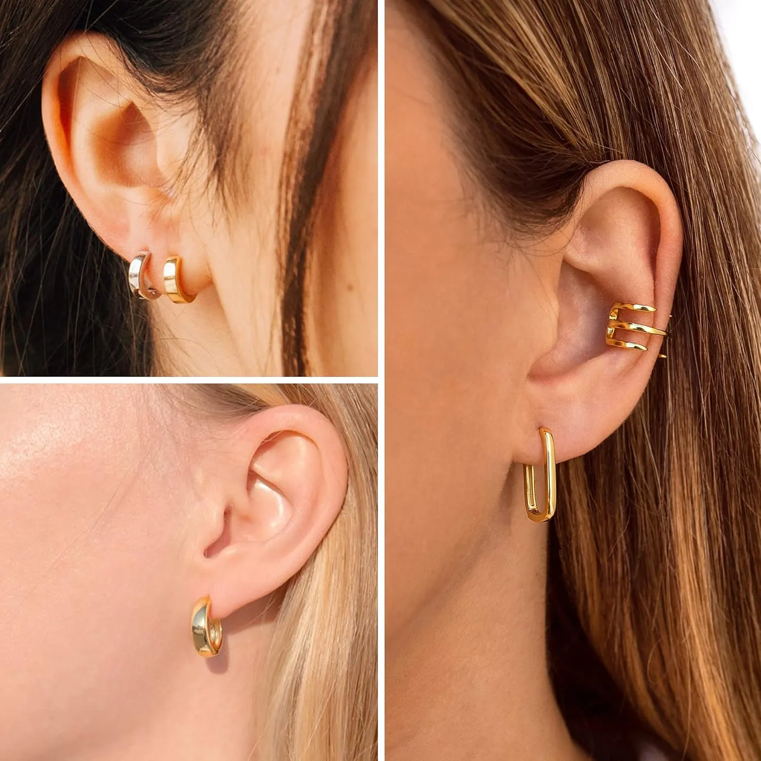 3 Pairs Small Huggie Hoop Earrings Set 14K Gold Hypoallergenic Lightweight Huggie Hoops Earrings for Women Girls