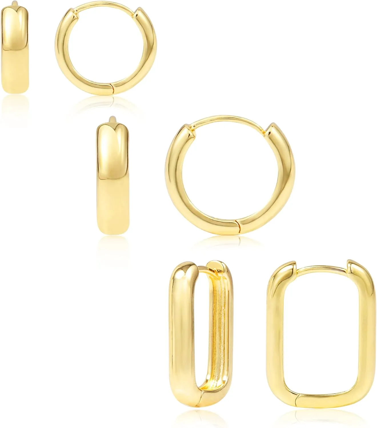 3 Pairs Small Huggie Hoop Earrings Set 14K Gold Hypoallergenic Lightweight Huggie Hoops Earrings for Women Girls