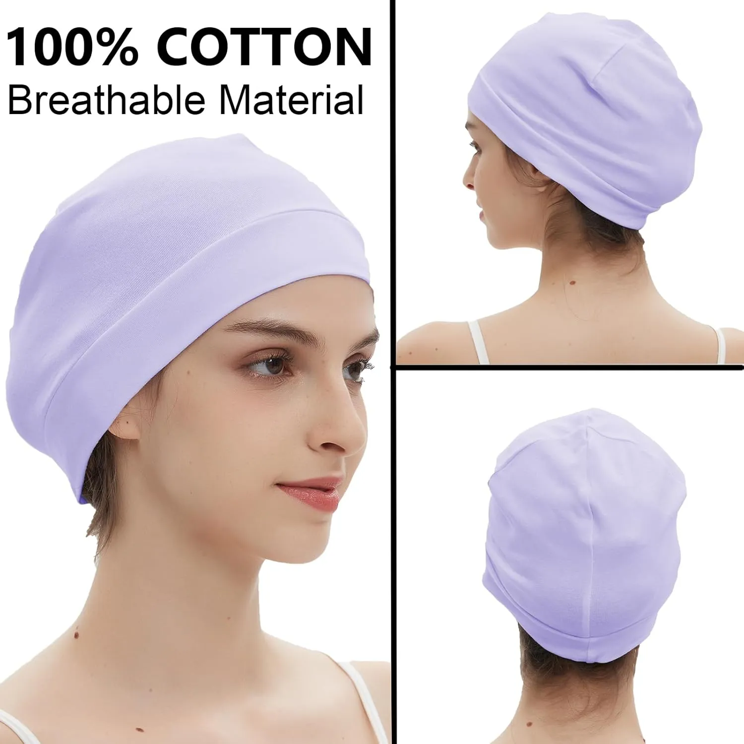 3 Pieces 100% Cotton Skull Caps Beanie for Men Women Lightweigt Night Cap Sleep Hats Breathable Helmet Liner