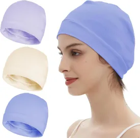 3 Pieces 100% Cotton Skull Caps Beanie for Men Women Lightweigt Night Cap Sleep Hats Breathable Helmet Liner