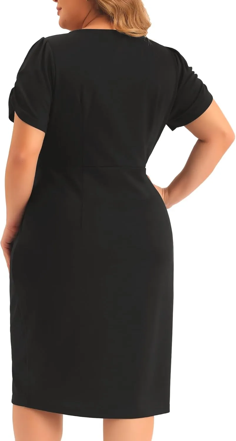 Agnes Orinda Plus Size Dress for Women Short Sleeve Above The Knee Sheath Dress Office Wear to Work Dresses