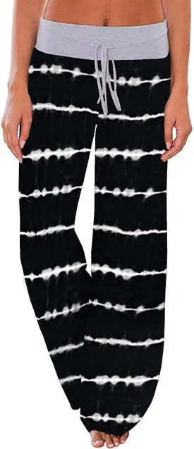 AMiERY Women's Comfy Casual Pajama Pants Floral Print Drawstring Palazzo Lounge Pants Wide Leg