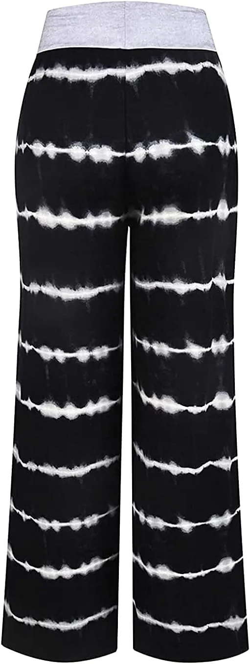 AMiERY Women's Comfy Casual Pajama Pants Floral Print Drawstring Palazzo Lounge Pants Wide Leg