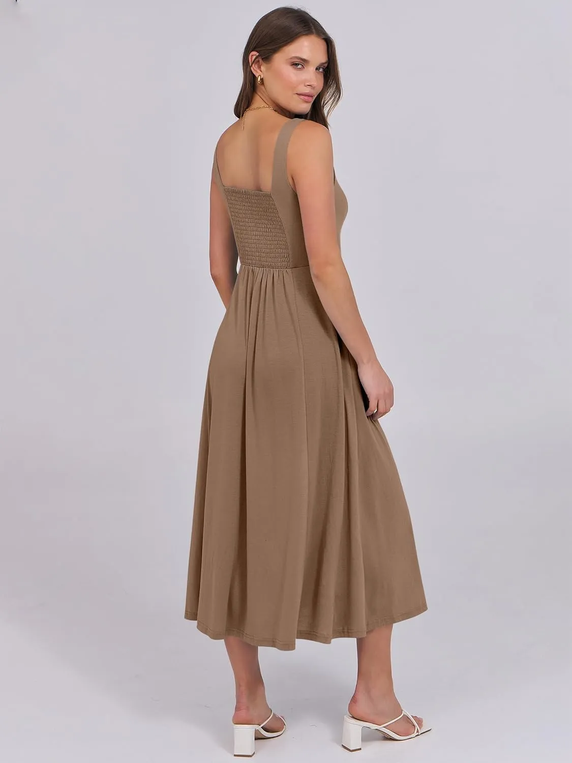 ANRABESS Women Summer Casual Dress Sleeveless Smocked Back Tank Midi Dresses 2025 Beach Vacation Sundress with Pockets