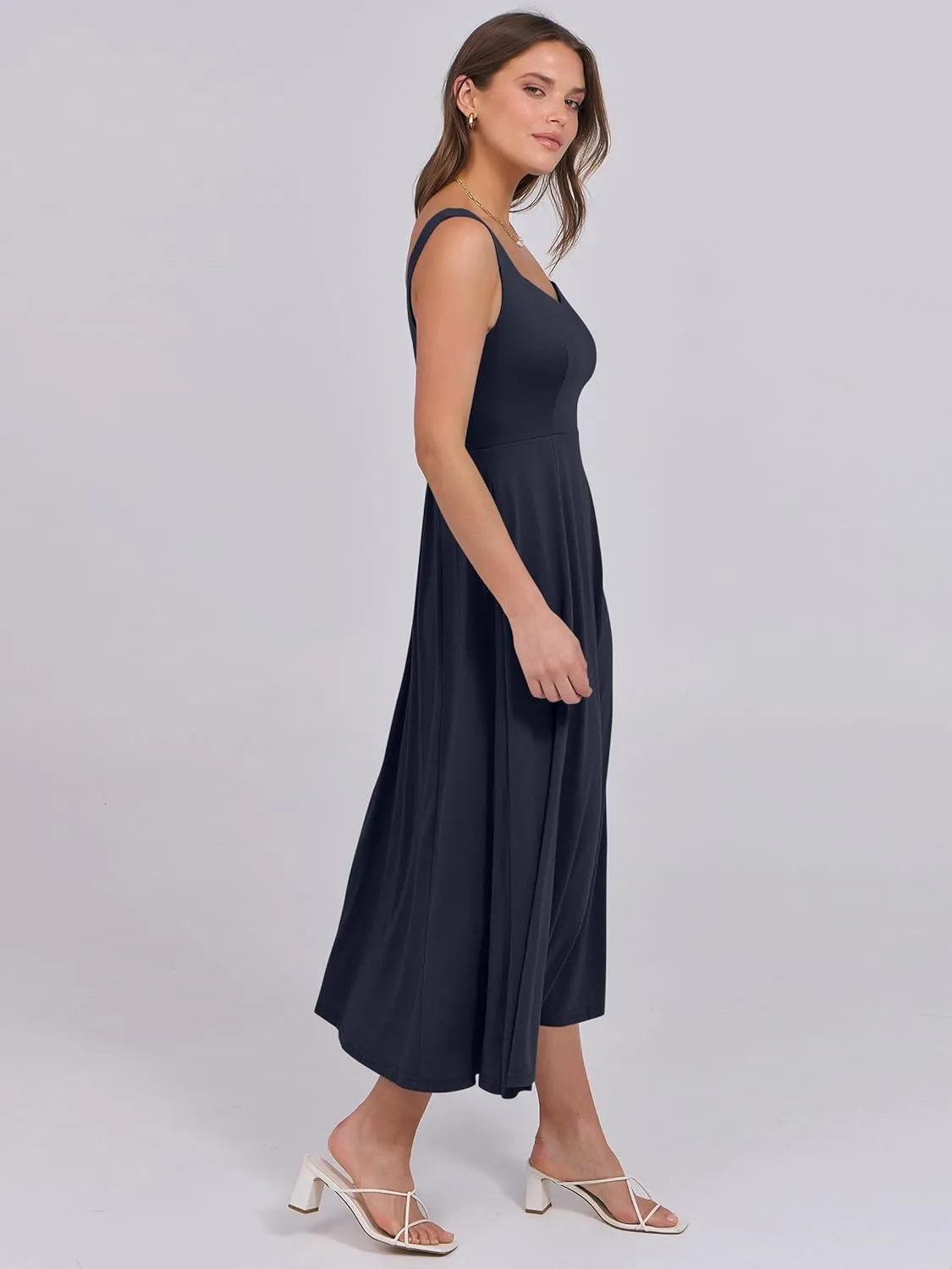 ANRABESS Women Summer Casual Dress Sleeveless Smocked Back Tank Midi Dresses 2025 Beach Vacation Sundress with Pockets
