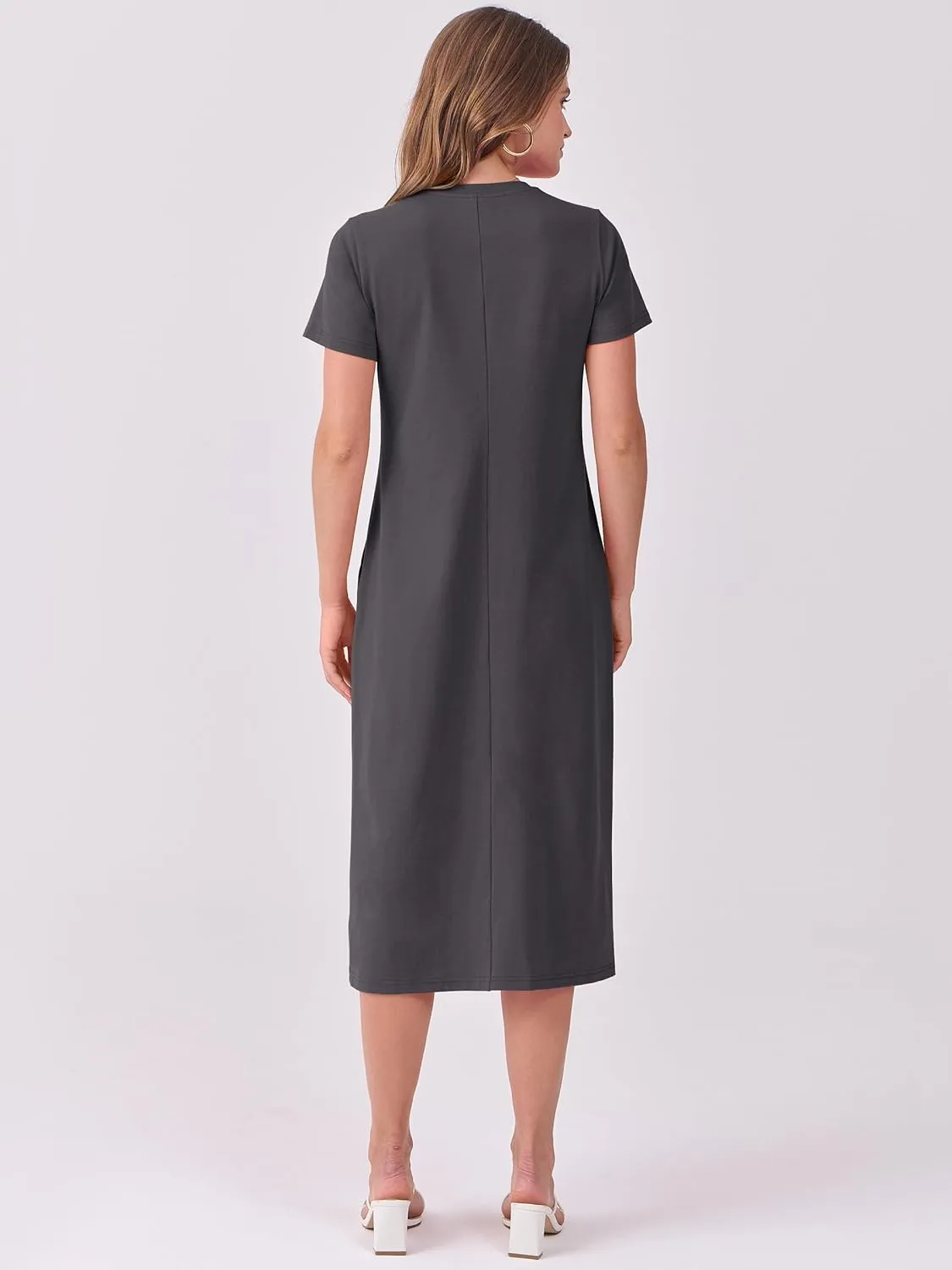 ANRABESS Women's 2025 Summer Casual Midi Dress Short Sleeve Crewneck T Shirt Beach Front Slit Vacation Spring Long Dresses
