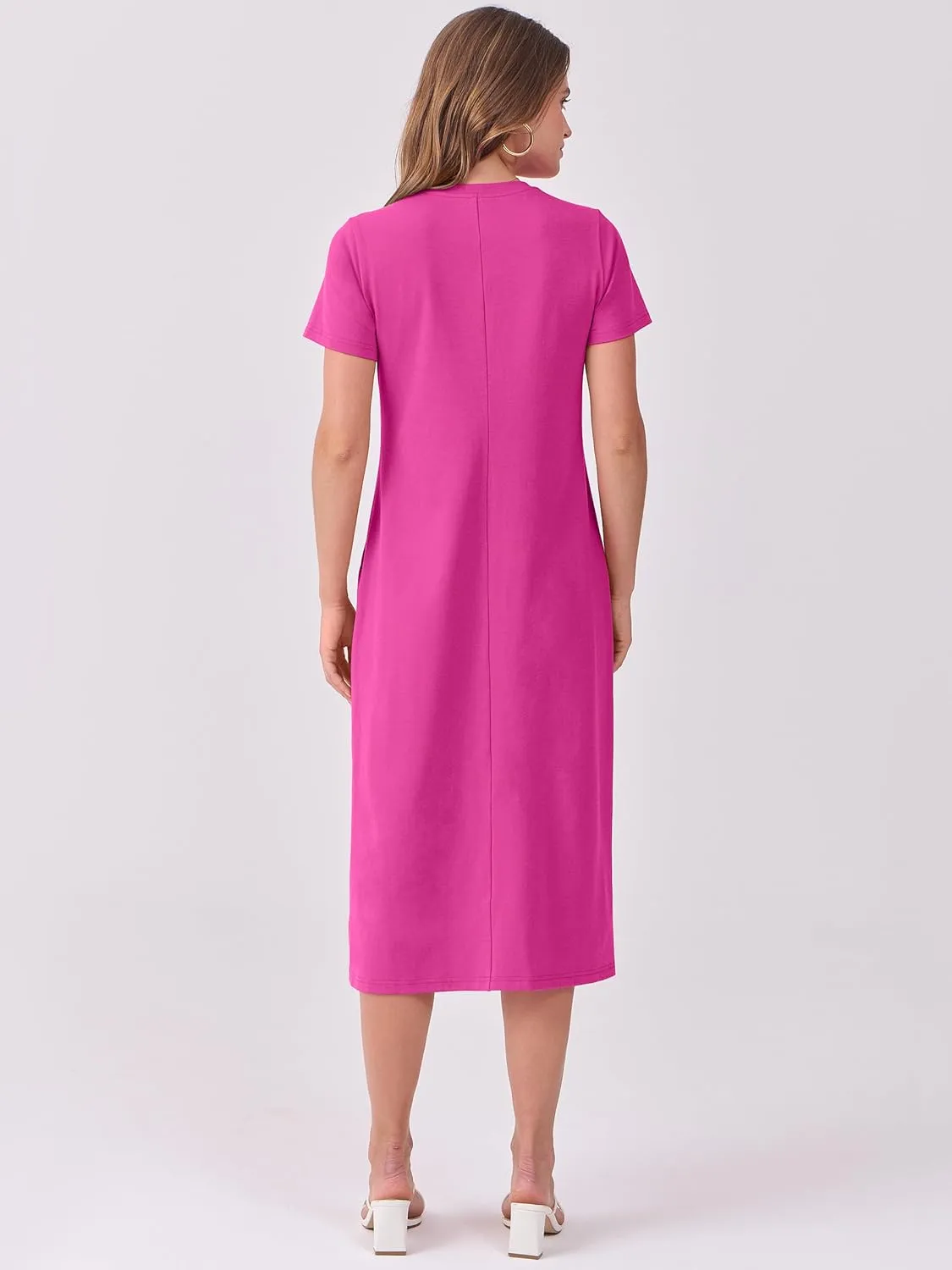 ANRABESS Women's 2025 Summer Casual Midi Dress Short Sleeve Crewneck T Shirt Beach Front Slit Vacation Spring Long Dresses