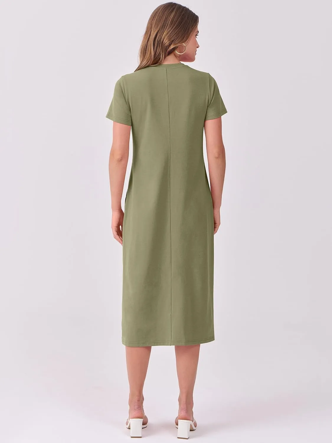 ANRABESS Women's 2025 Summer Casual Midi Dress Short Sleeve Crewneck T Shirt Beach Front Slit Vacation Spring Long Dresses