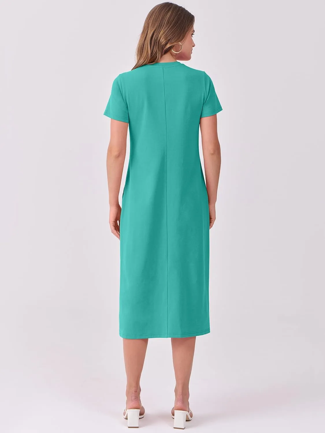 ANRABESS Women's 2025 Summer Casual Midi Dress Short Sleeve Crewneck T Shirt Beach Front Slit Vacation Spring Long Dresses