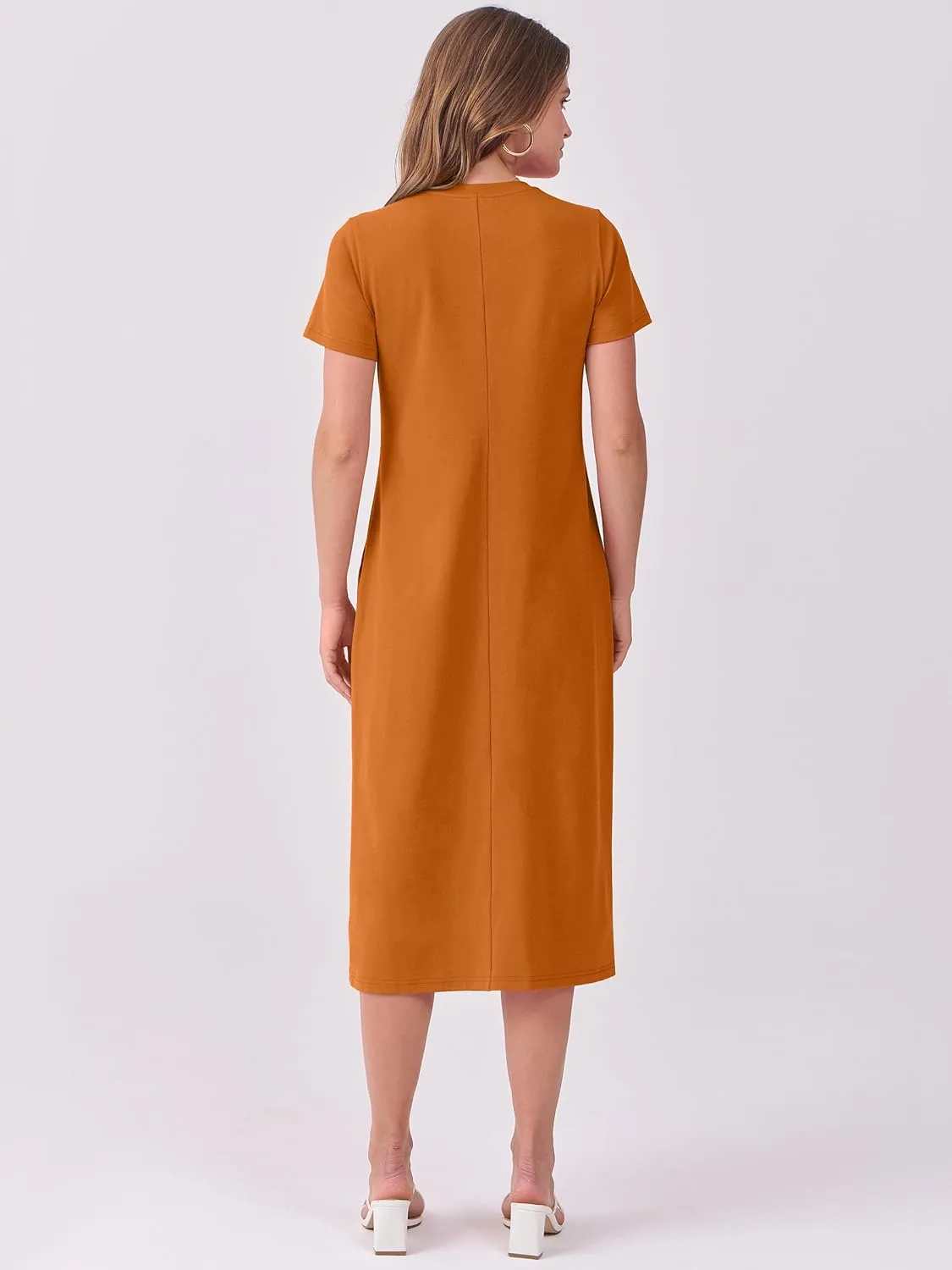 ANRABESS Women's 2025 Summer Casual Midi Dress Short Sleeve Crewneck T Shirt Beach Front Slit Vacation Spring Long Dresses