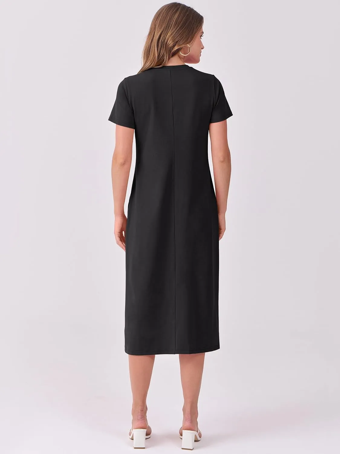 ANRABESS Women's 2025 Summer Casual Midi Dress Short Sleeve Crewneck T Shirt Beach Front Slit Vacation Spring Long Dresses