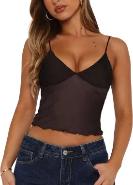 AVvidlove Bralettes for Women Mesh Tank Top Slim Y2K Camisole See Through Sheer Bralette Sleep Soft Tops