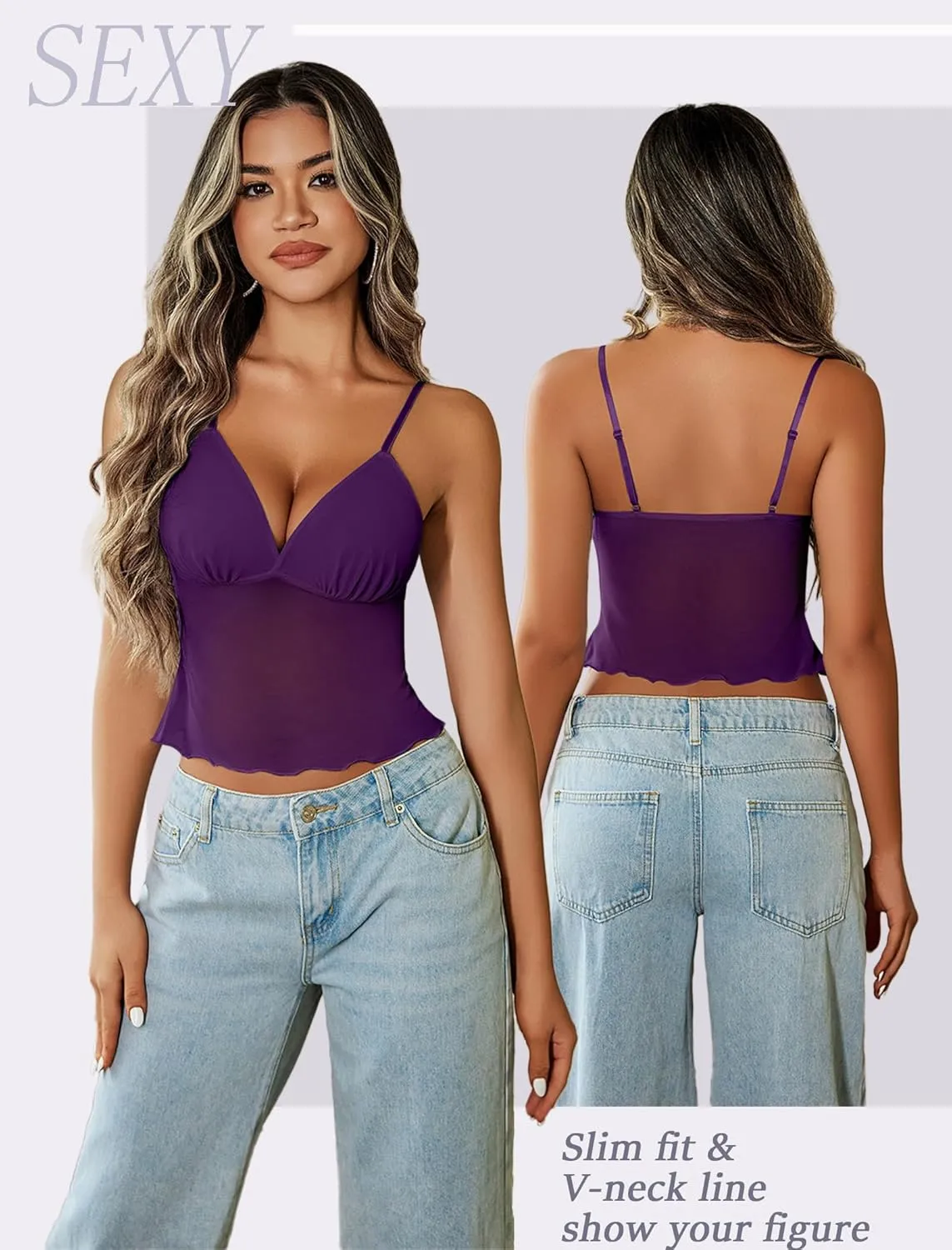 AVvidlove Bralettes for Women Mesh Tank Top Slim Y2K Camisole See Through Sheer Bralette Sleep Soft Tops