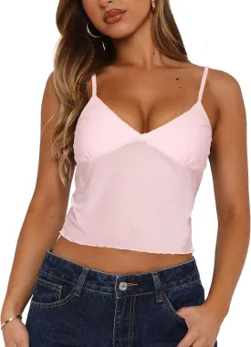 AVvidlove Bralettes for Women Mesh Tank Top Slim Y2K Camisole See Through Sheer Bralette Sleep Soft Tops
