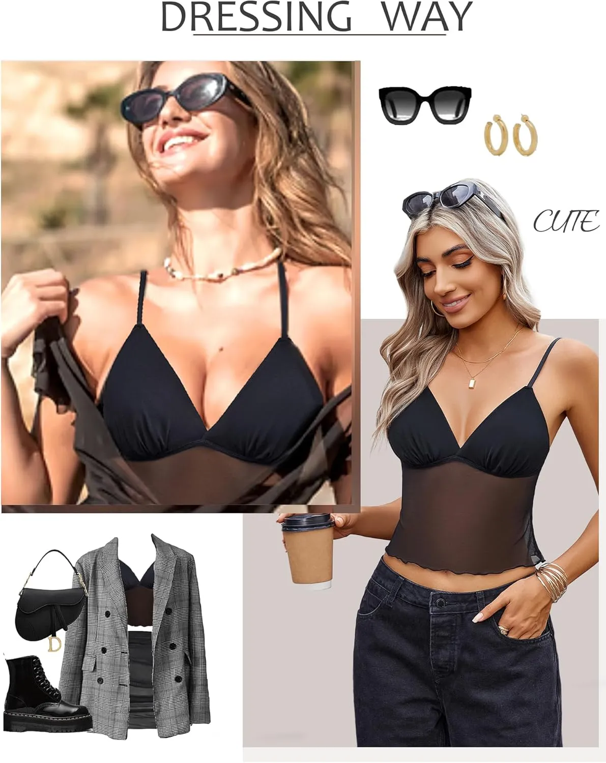 AVvidlove Bralettes for Women Mesh Tank Top Slim Y2K Camisole See Through Sheer Bralette Sleep Soft Tops