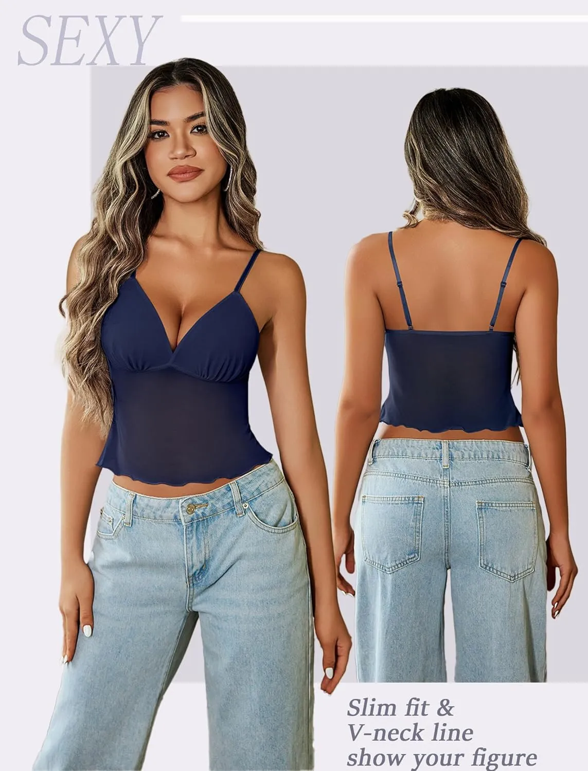 AVvidlove Bralettes for Women Mesh Tank Top Slim Y2K Camisole See Through Sheer Bralette Sleep Soft Tops