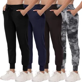 CAMPSNAIL 4 Pack Joggers for Women - Sweatpants with Pockets Lightweight Comfy Yoga Pants for Workout Travel Lounge