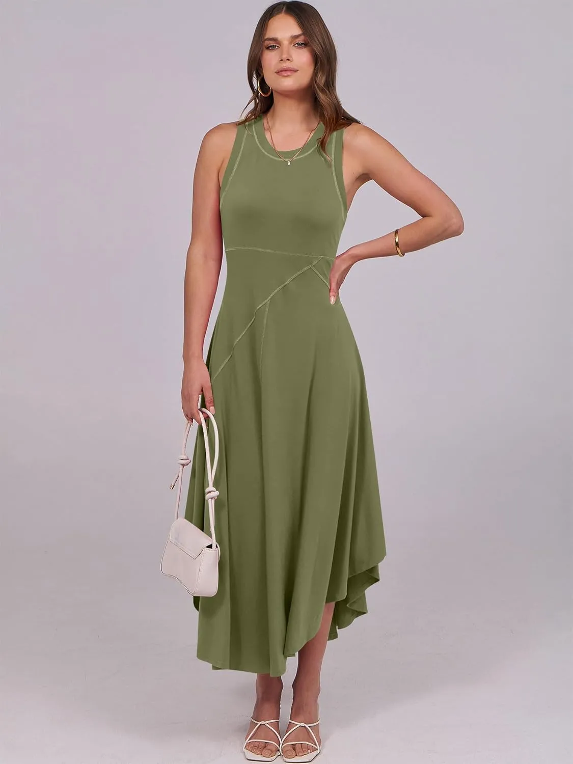 Caracilia Women Summer Sleeveless Maxi Sundress Casual Round Neck A-Line Flowy Racerback Long Beach Tank Dresses 2025 Trendy
