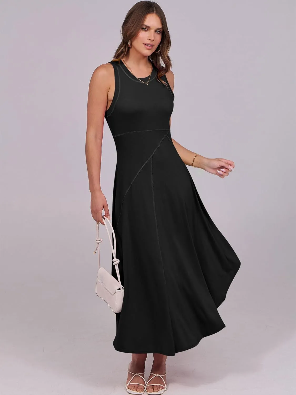 Caracilia Women Summer Sleeveless Maxi Sundress Casual Round Neck A-Line Flowy Racerback Long Beach Tank Dresses 2025 Trendy