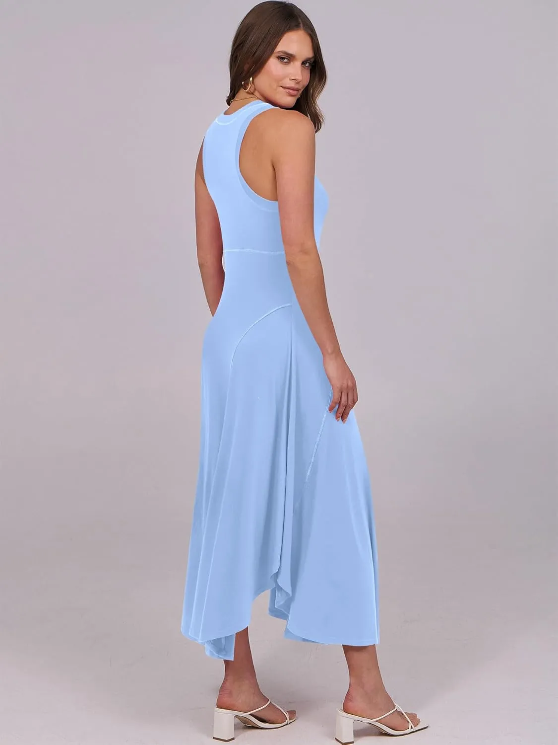 Caracilia Women Summer Sleeveless Maxi Sundress Casual Round Neck A-Line Flowy Racerback Long Beach Tank Dresses 2025 Trendy
