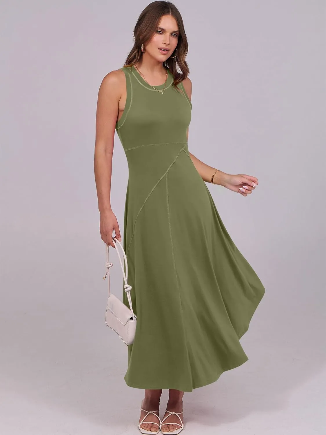 Caracilia Women Summer Sleeveless Maxi Sundress Casual Round Neck A-Line Flowy Racerback Long Beach Tank Dresses 2025 Trendy