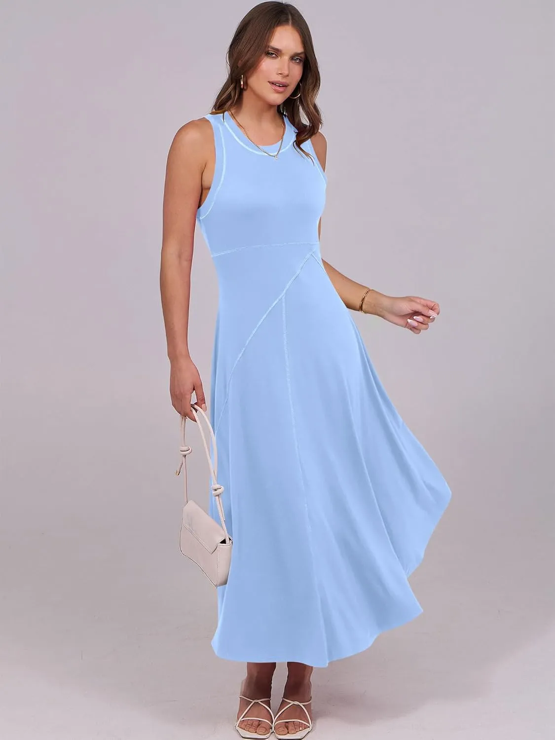 Caracilia Women Summer Sleeveless Maxi Sundress Casual Round Neck A-Line Flowy Racerback Long Beach Tank Dresses 2025 Trendy