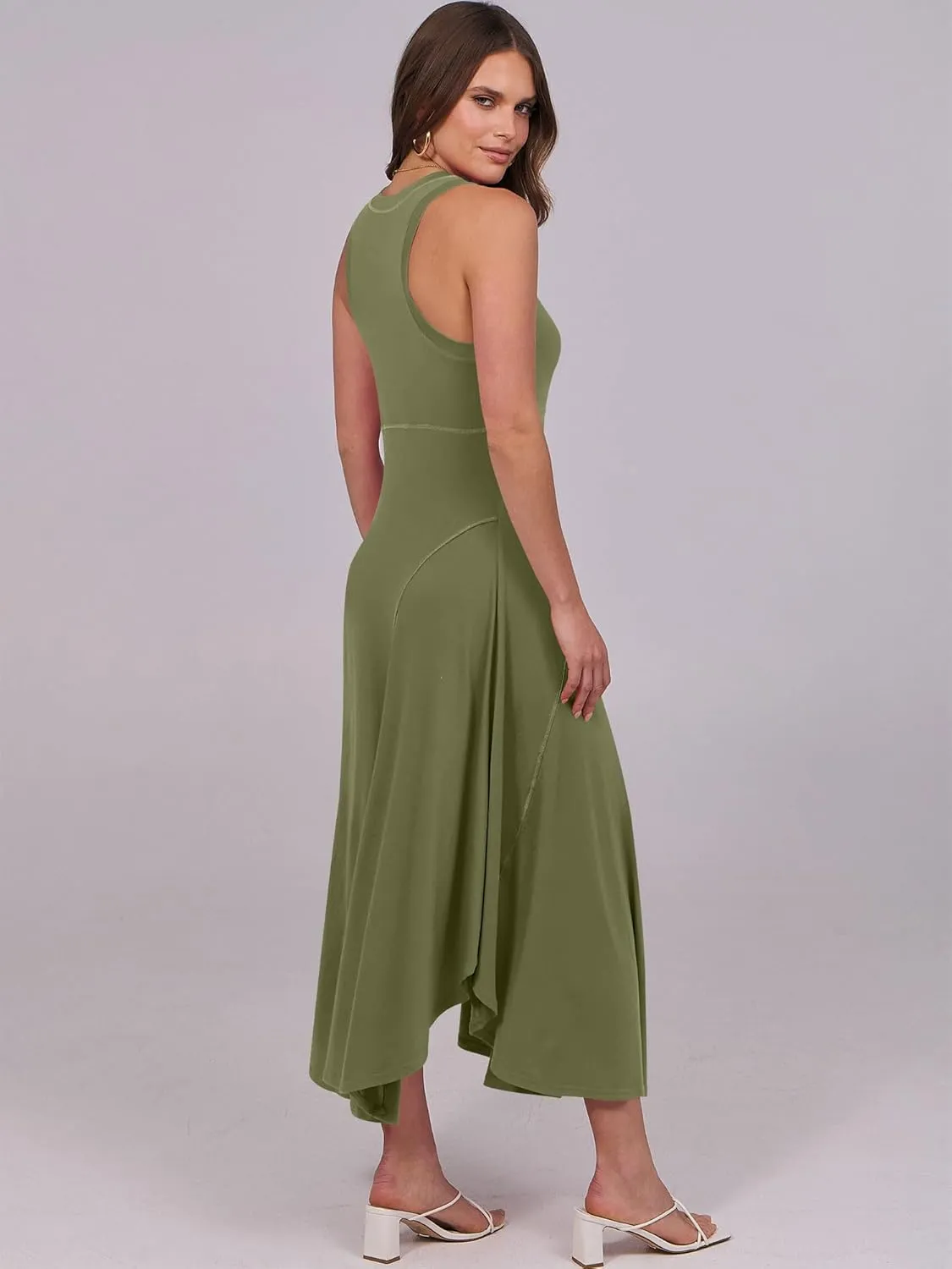 Caracilia Women Summer Sleeveless Maxi Sundress Casual Round Neck A-Line Flowy Racerback Long Beach Tank Dresses 2025 Trendy