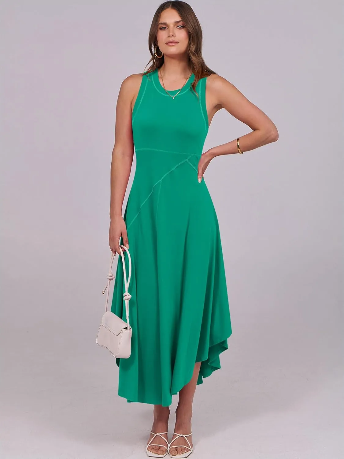 Caracilia Women Summer Sleeveless Maxi Sundress Casual Round Neck A-Line Flowy Racerback Long Beach Tank Dresses 2025 Trendy