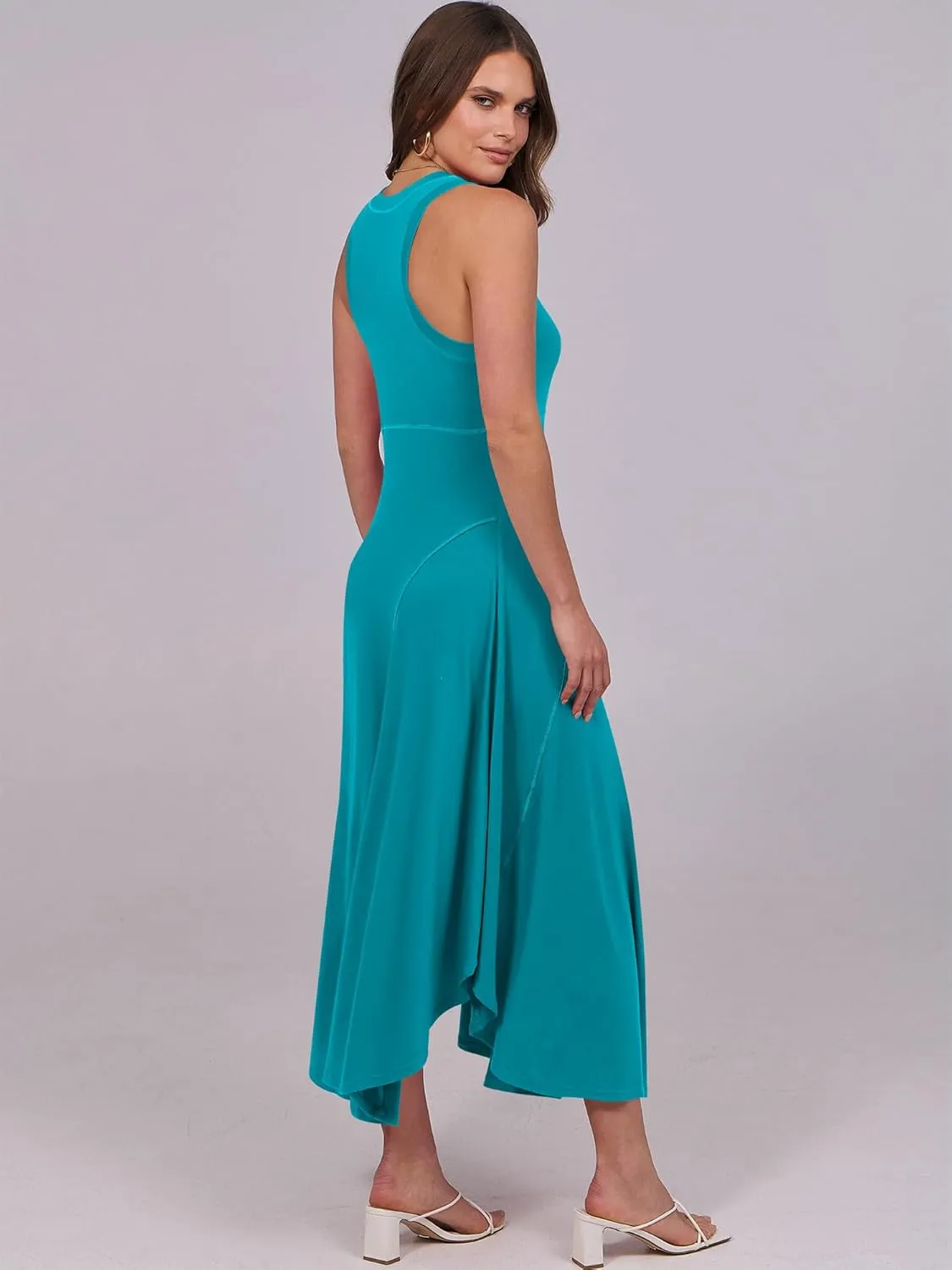 Caracilia Women Summer Sleeveless Maxi Sundress Casual Round Neck A-Line Flowy Racerback Long Beach Tank Dresses 2025 Trendy
