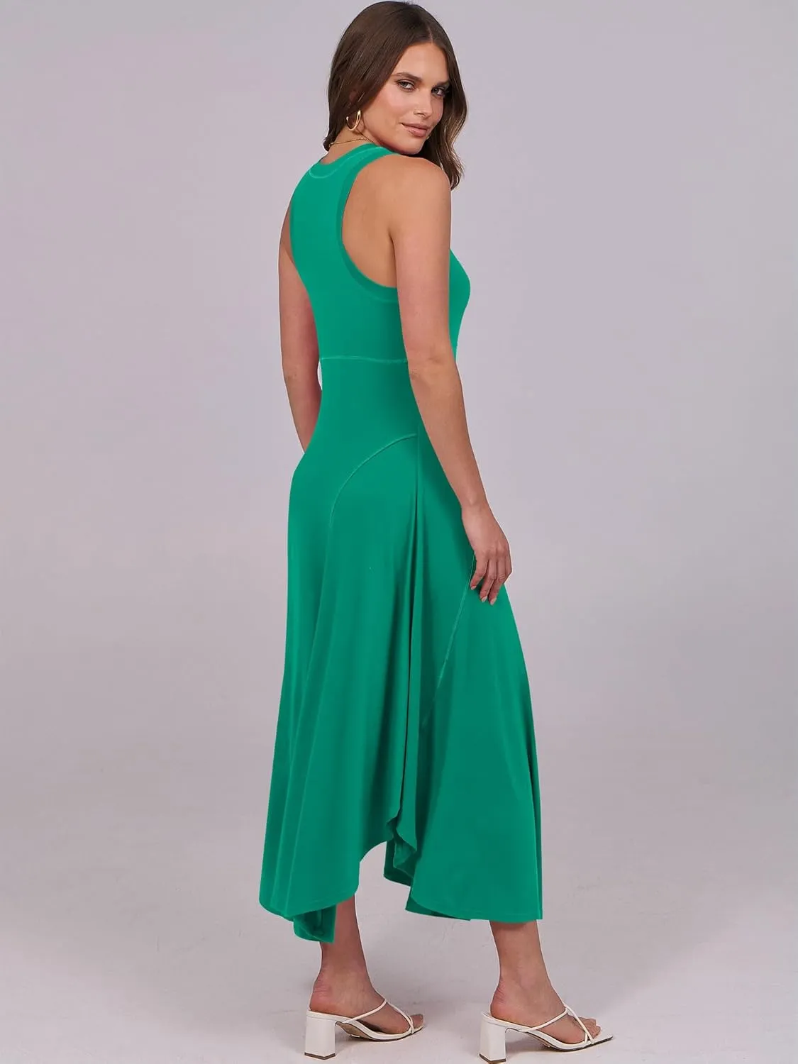 Caracilia Women Summer Sleeveless Maxi Sundress Casual Round Neck A-Line Flowy Racerback Long Beach Tank Dresses 2025 Trendy