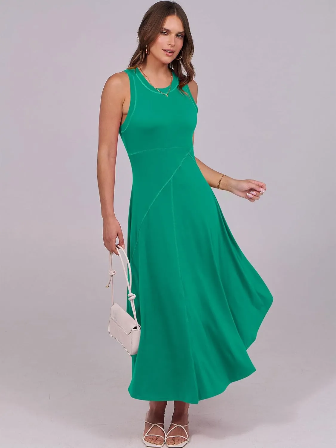 Caracilia Women Summer Sleeveless Maxi Sundress Casual Round Neck A-Line Flowy Racerback Long Beach Tank Dresses 2025 Trendy