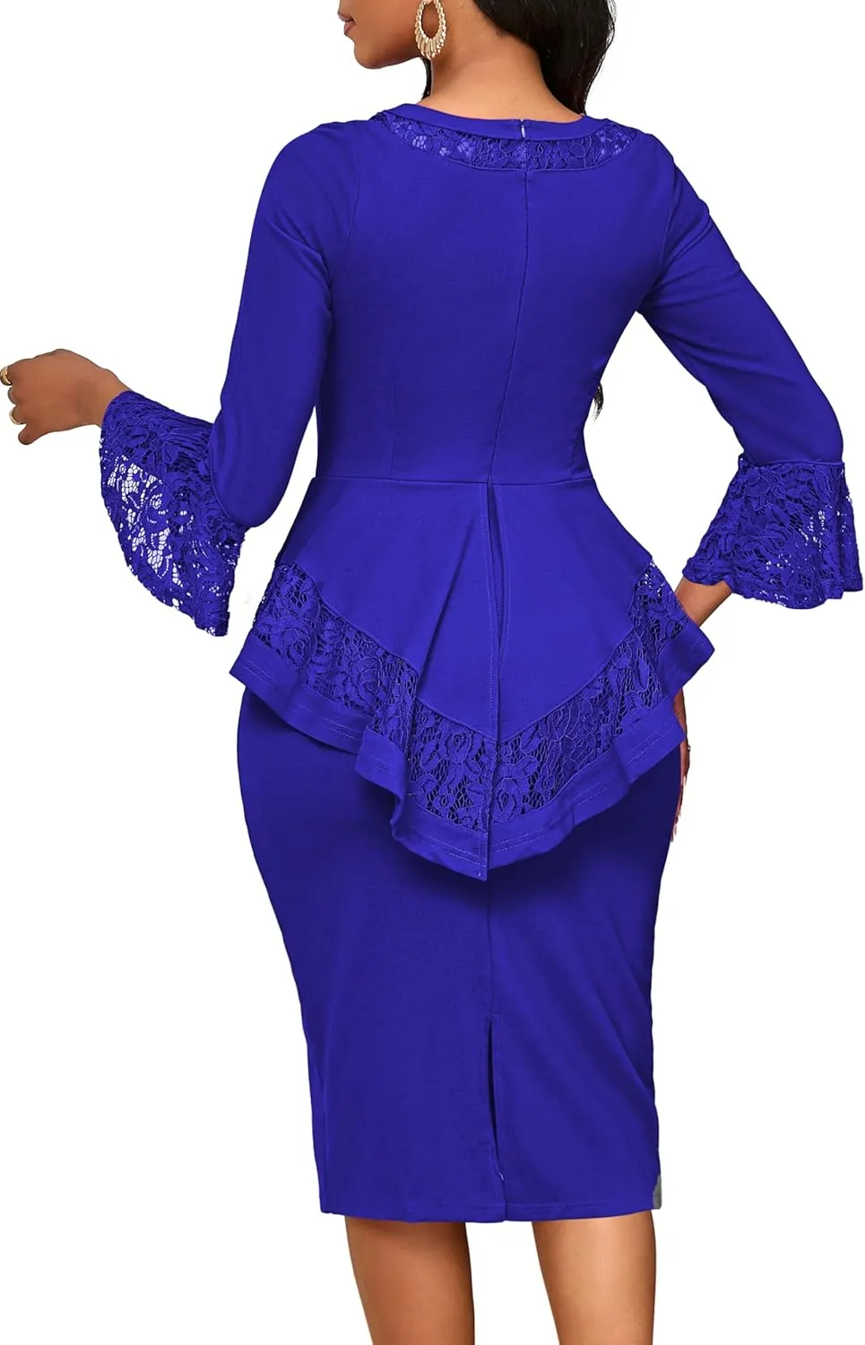 Elegant Dresses for Women Wear to Work Long Sleeve Cocktail Business Knee Length Pencil Lace Dress