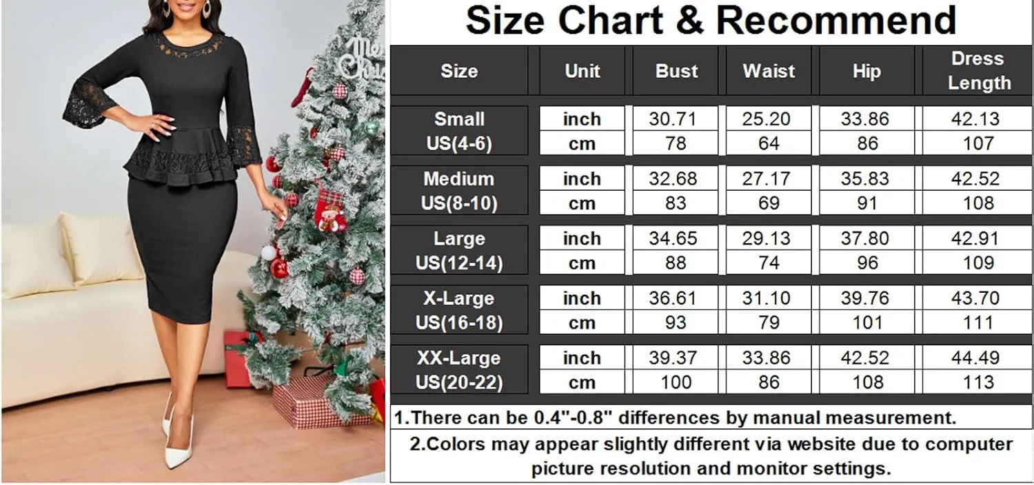Elegant Dresses for Women Wear to Work Long Sleeve Cocktail Business Knee Length Pencil Lace Dress