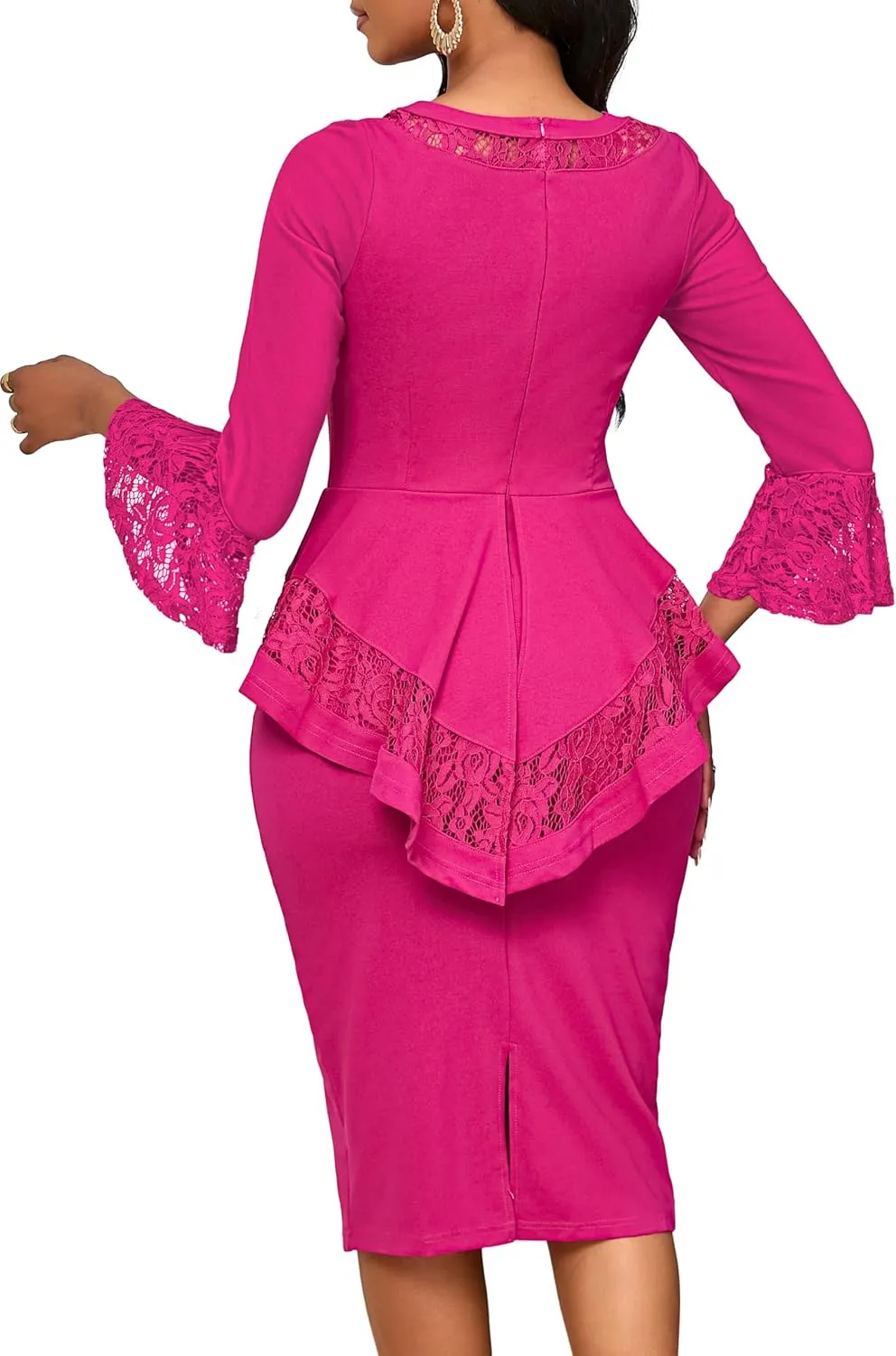 Elegant Dresses for Women Wear to Work Long Sleeve Cocktail Business Knee Length Pencil Lace Dress