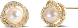 Elegant Gold Plated Pearl Stud Earrings Hypoallergenic Gold Wrapped Design Dainty Pearl Earrings for Women Daily Matching and Exquisite Dinner Beautiful Gift