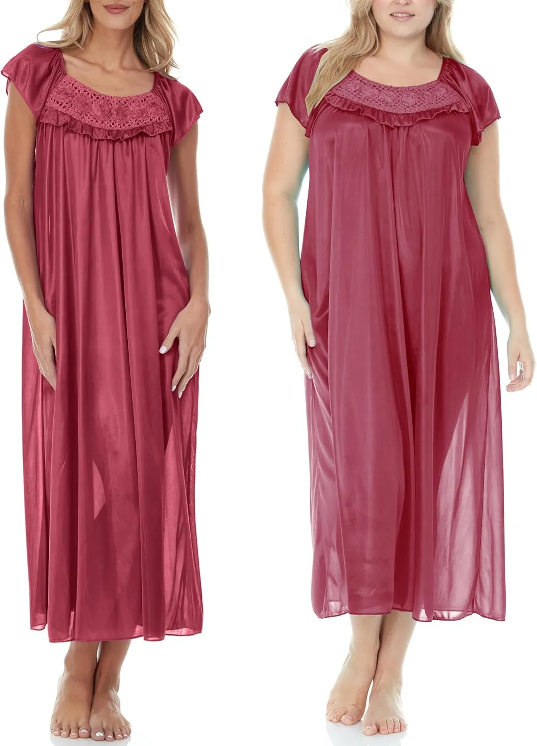 Ezi Satin Silk Nightgown For Women - Soft & Breathable Womens Sleepwear- Sexy Short Sleeves Womens Sleepwear, M - Plus Size