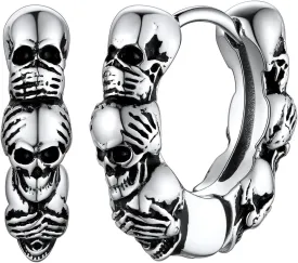 FaithHeart Skull Hoop Earrings for Men Silver/Black/Gold Stainless Steel Huggie Hoop Earrings Lightweight Hypoallergenic Earrings for Sensitive Ears