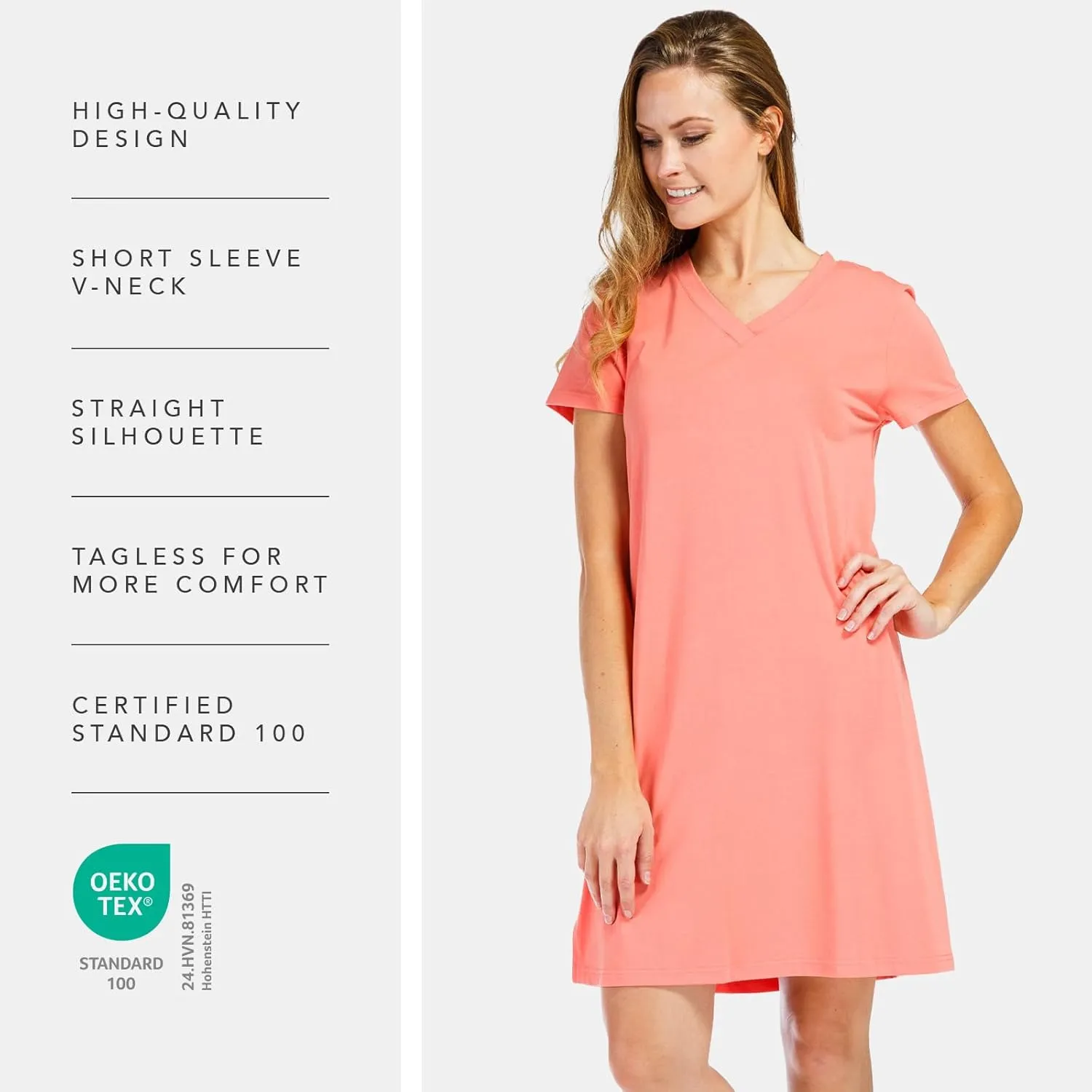 Fishers Finery Women's Organic Cotton and Rayon Blend Short Sleeve Sleep Dress Sleep Shirt