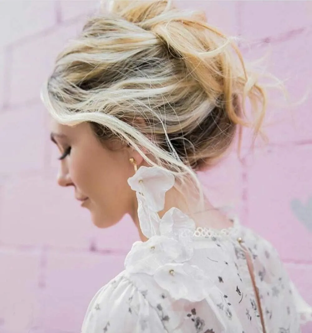 Floral Chiffon Earrings for Women - Tiered Flower Statement Tassel Earrings Long Chandelier Drop Dangle Earrings for Daily Dresses Wedding Holiday Party