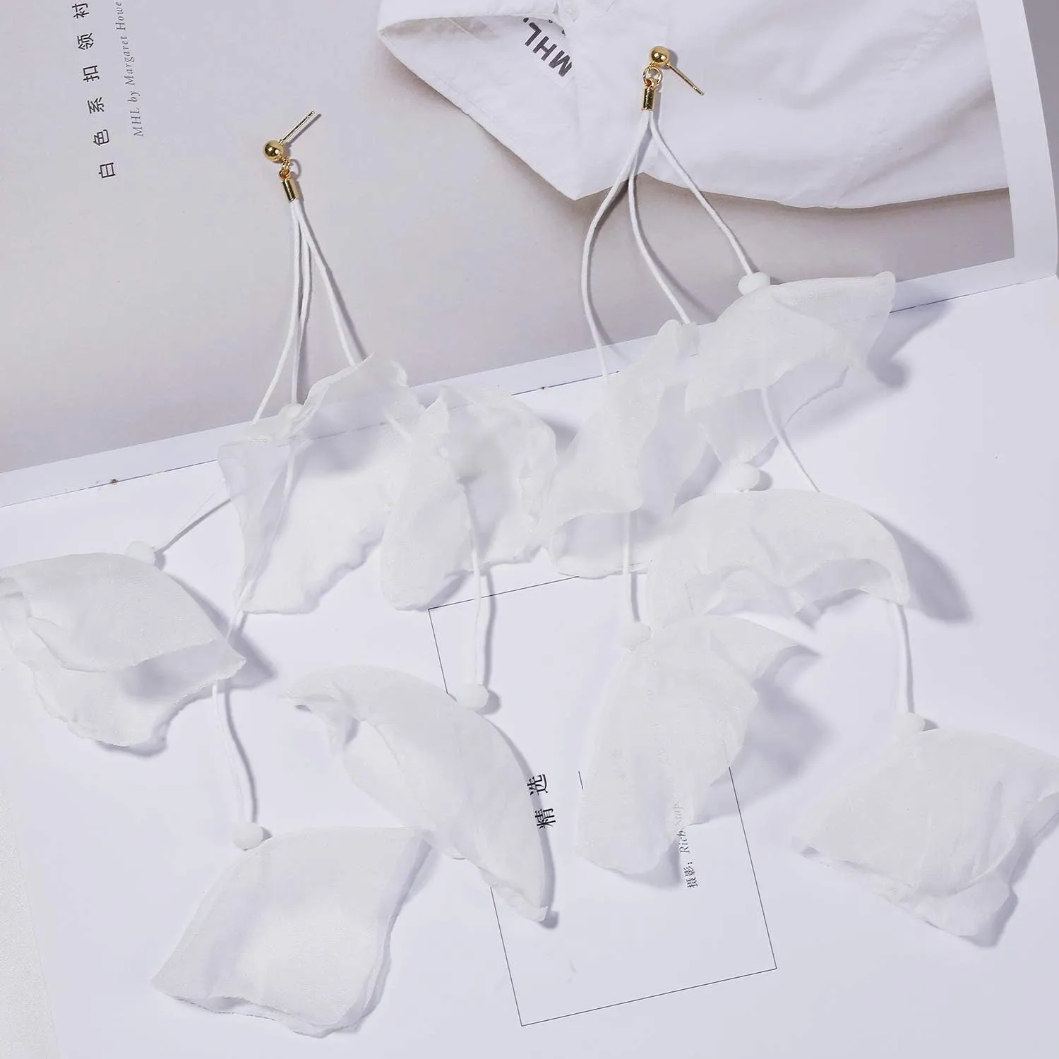 Floral Chiffon Earrings for Women - Tiered Flower Statement Tassel Earrings Long Chandelier Drop Dangle Earrings for Daily Dresses Wedding Holiday Party