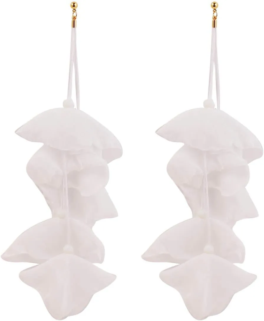 Floral Chiffon Earrings for Women - Tiered Flower Statement Tassel Earrings Long Chandelier Drop Dangle Earrings for Daily Dresses Wedding Holiday Party