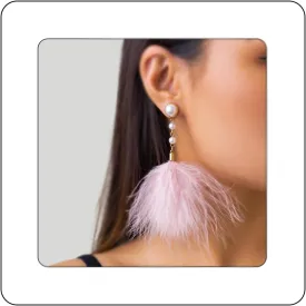 Fluffy Feather Drop Dangle Earrings Vintage Pearl Flocked Feather Tassel Earrings Long Statement Ear Accessories for Women